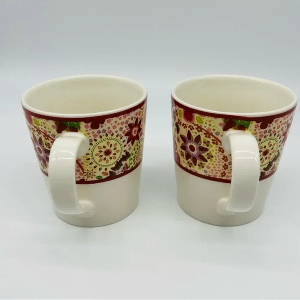 Starbucks 2007 Set of 2 Strawberry Paisley Floral Coffee Cup Mugs NWOT